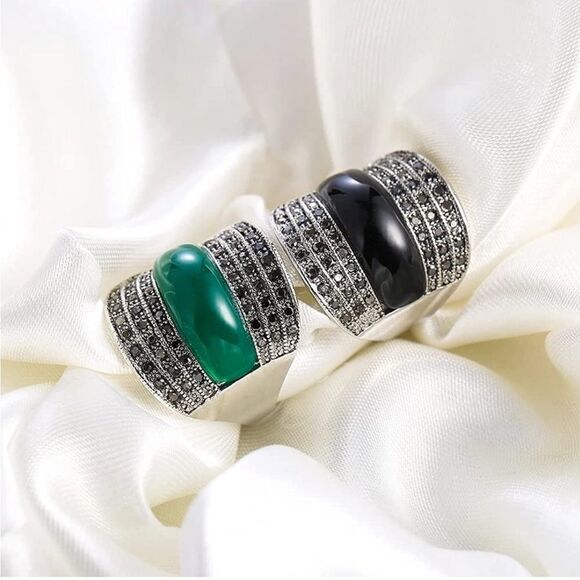 Retro Marcasite Resin Wide Band Ring - Picture 3 of 16